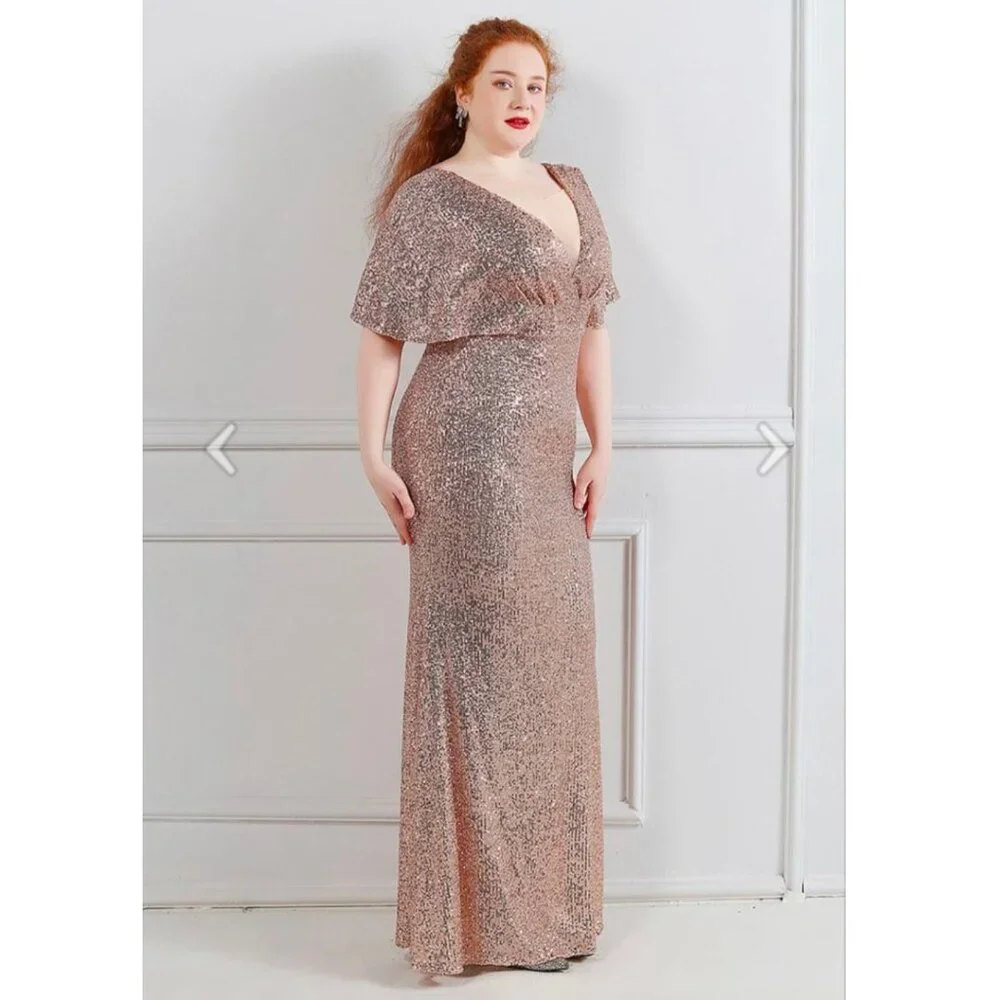 Chicwish | Cape Sleeve Mesh Insert Sequined Gown | Champagne | XXL - Picture 14 of 14